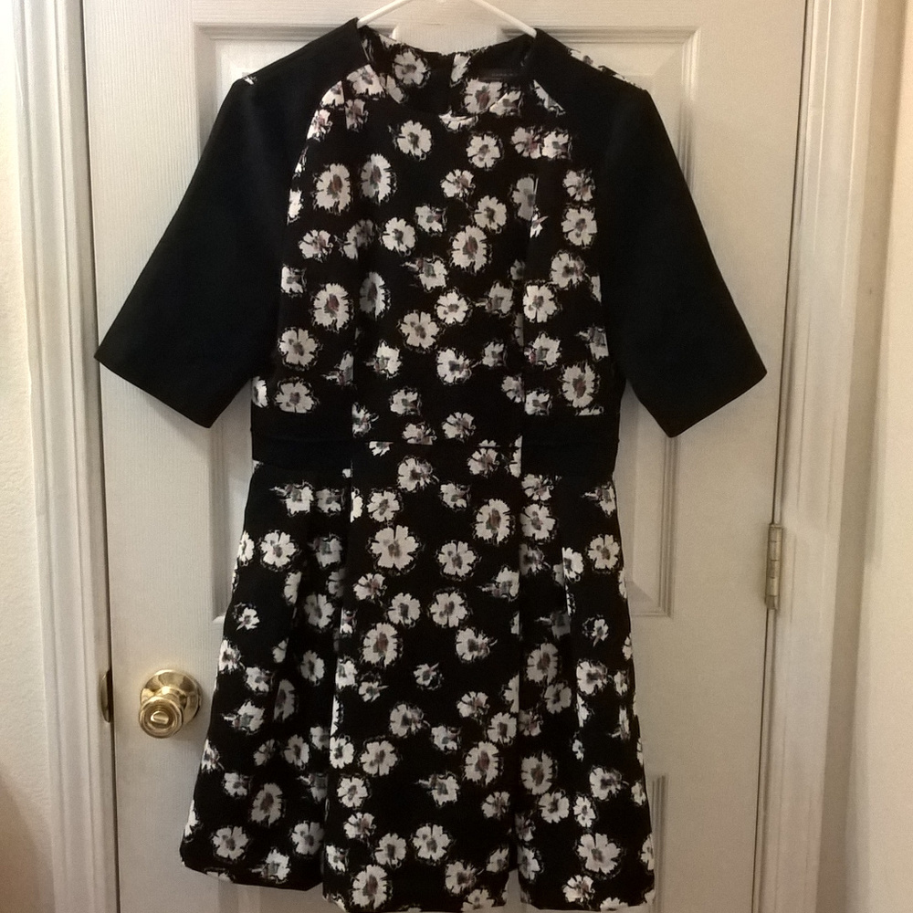 Zara Woman Black Floral Fit N Flare Dress L